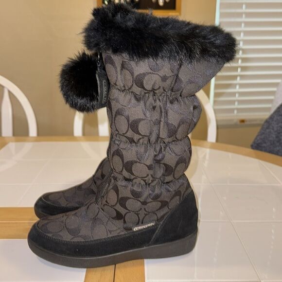 Coach Theona Jacquard Rabbit Fur Trim Zip Up Boots Size 5 1/2 B - Picture 3 of 16